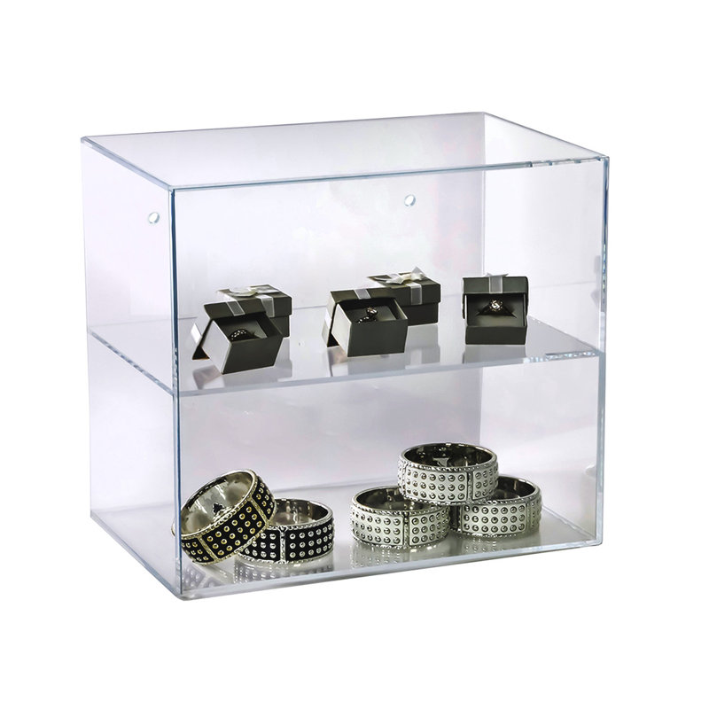 Azar Displays Acrylic Countertop Open Case 14" Wide with One Non-Removable Shelf and Wall Hanging Holes