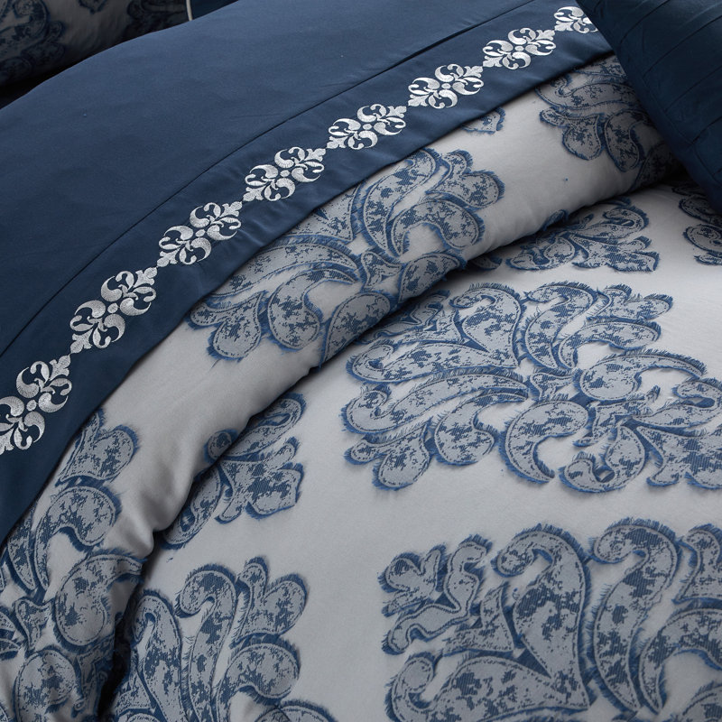 Lubava 10 Piece Damask Comforter Set, Cal. King Comforter + 7 Additional Pieces 