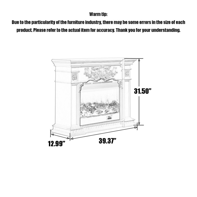 Foyer de flamme électronique de style américain, Noir, H 31,5 po x l 39,37 po x P 12,99 po