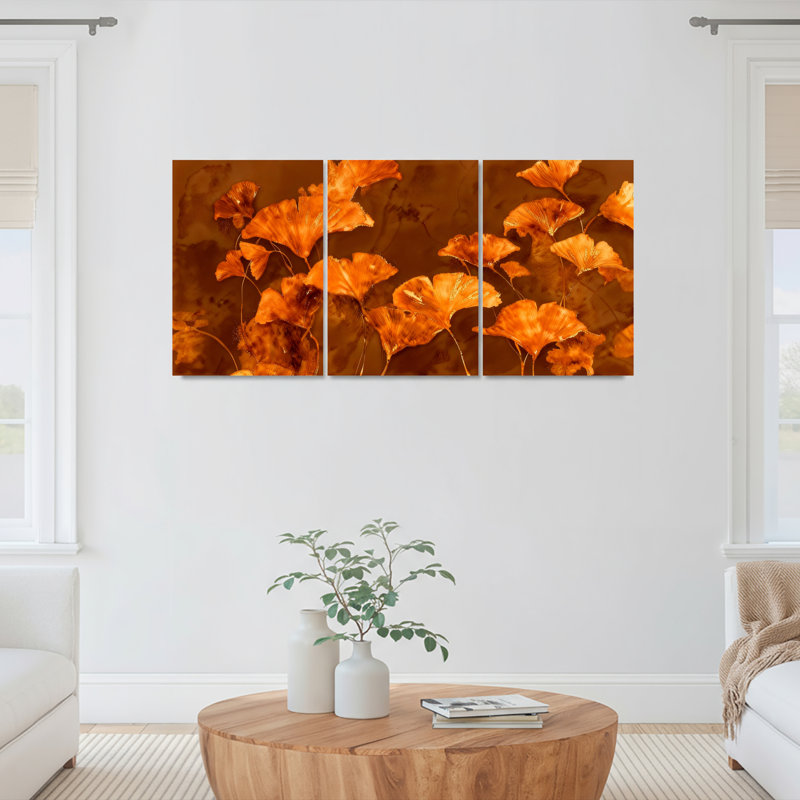 Ensemble de 3 tableaux sur toile à motif de feuilles de ginkgo d'automne, pour la décoration du salon et de la chambre.