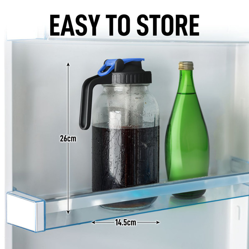 Zulay 32oz Cold Brew Maker - Mason Jar Glass, Leak-Proof Lid, Fine-Mesh Stainless Steel Filter, Blue/Black, 8 Cups