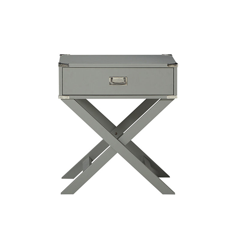 Asger Solid Wood Tray Top End Table Set with Storage and Built-In Outlets, Grey