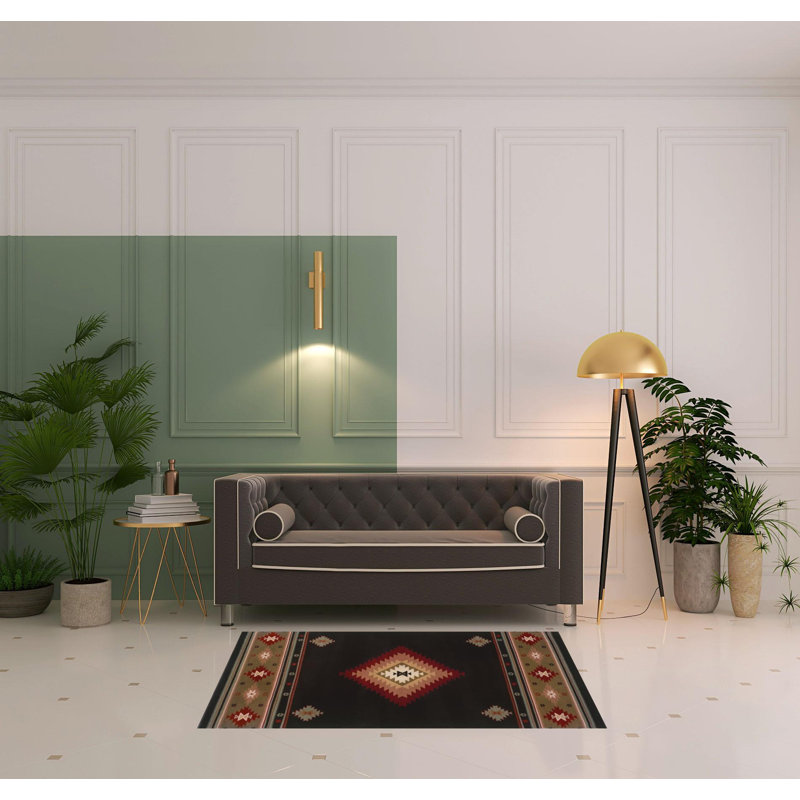 Tapis noir / vert Appomattox Southwestern, Rectangle 3 pi 10 po x 5 pi 5 po