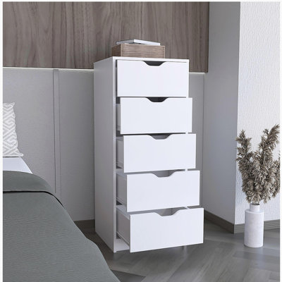 Basilea 5 Drawers Tall Dresser, Pull Out System -White