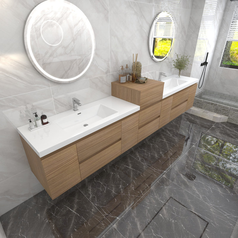 Moreno Bailey 137.5'' Double Bathroom Vanity with Top, Rose Wood