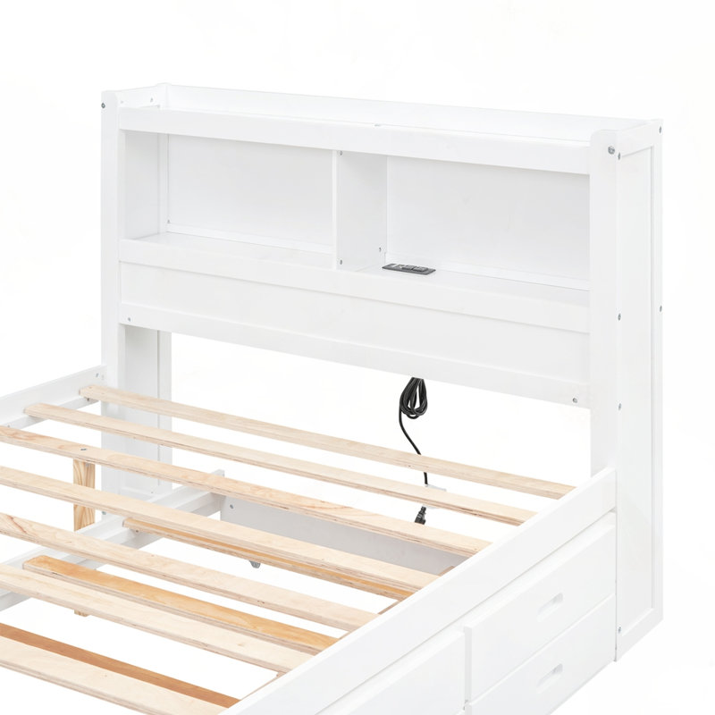 Lit plateforme double avec lit gigogne et tiroirs, Blanc