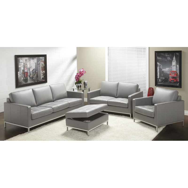 Corniche 55'' Leather Loveseat, Genuine Leather Slate