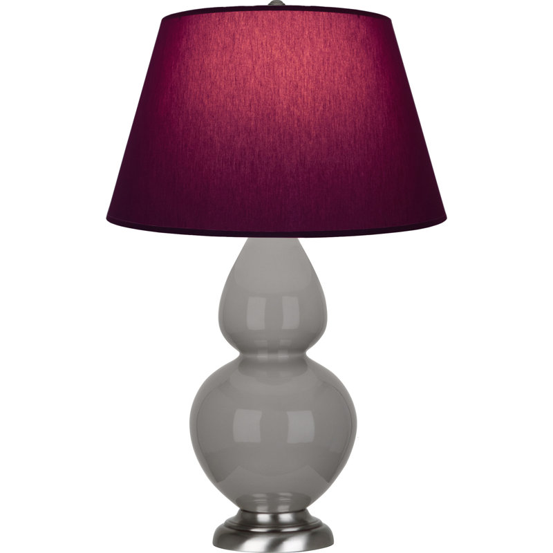 Lampe de table double gourde en céramique, Prune / lavande, Taupe fumé émaillé / argent antique, Argent argent