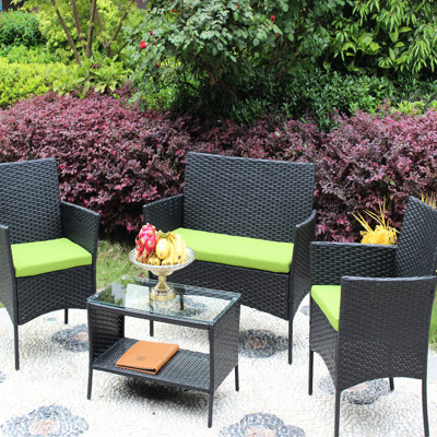 Patio Furniture 4 Piece : Outdoor With Cushions & Tempered Glass Dressing Desk Comfy Table