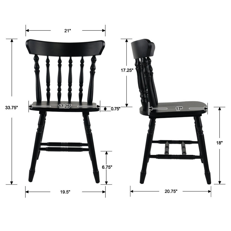 Ensemble de 4 chaises d'appoint en bois massif, Noir