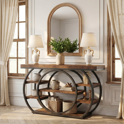 Console 47 po pour salon, table d'entrée industrielle à 5 niveaux avec cadre en métal pour le couloir et le vestibule