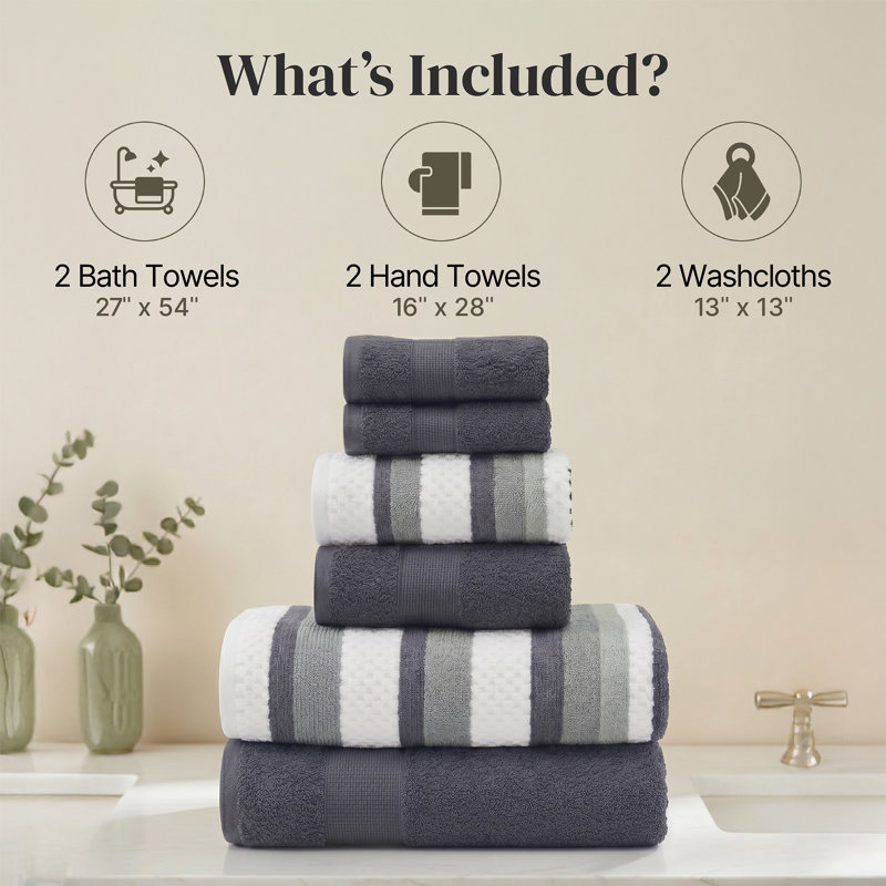 Modern Threads Pax 6-Piece Reversible Yarn Dyed Jacquard Towel Set - Bath Towels, Hand Towels, & Washcloths - Super Absorbent & Quick Dry