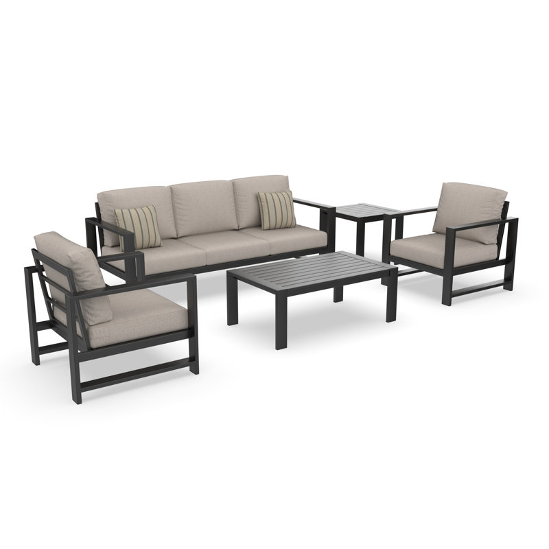 Dulcie 5 Person Seating Set with Sunbrella® Cushions, Cast Silver Sunbrella®