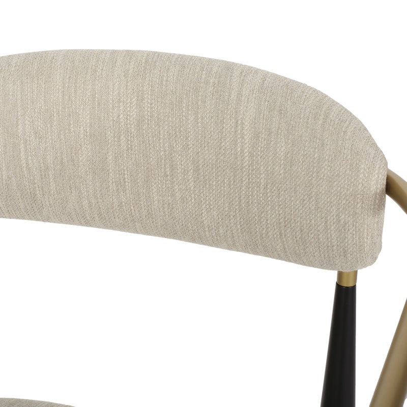 Amen Upholstered Bar Stools, Beige Fabric/Black Base, Counter Stool (25." Seat Height)