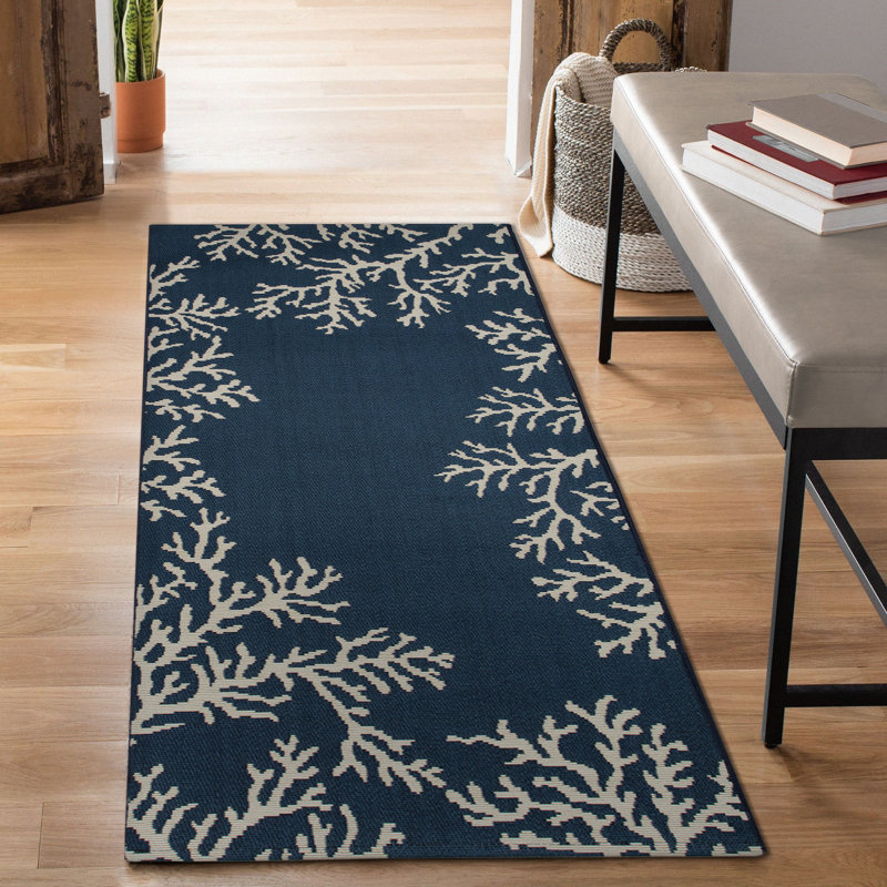 Thomasina No Pattern And Not Solid Color Synthetic Non-Skid Kitchen Mat, Navy, Runner 1'11" x 4'11"