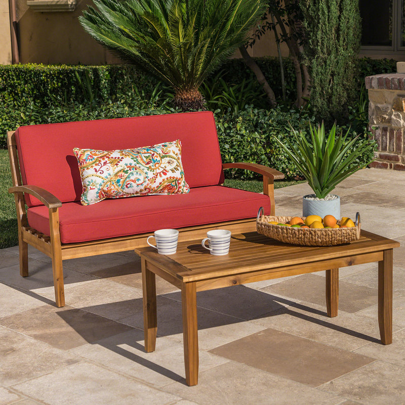 Causeuse avec table basse pour l'extérieur, Teck