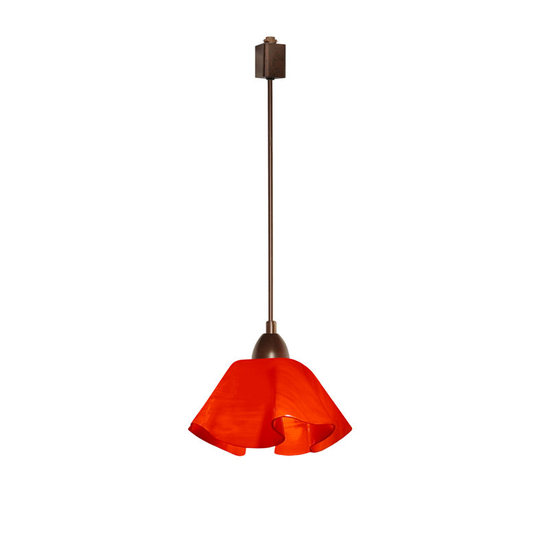 Sapin Lily Handcrafted Glass 1-Light Track Pendant, Small, Fiery Red, Nickel
