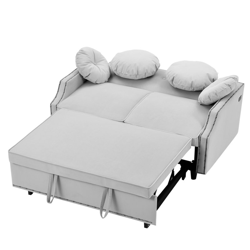 Canapé-lit rembourré convertible, Polyester gris clair