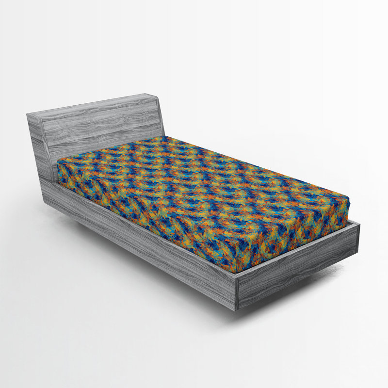 Drap-housse à motif floral Ambesonne, Drap-housse simple TG, Jaune souci, bleu ciel / abstrait