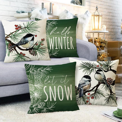 Ensemble de 4 coussins décoratifs Hello Winter Green 18 x 18