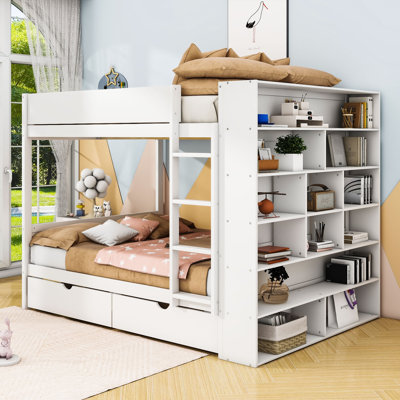Huesman Wooden Bunk Bed With Two Storage Drawers And Multi-Layer Shelves