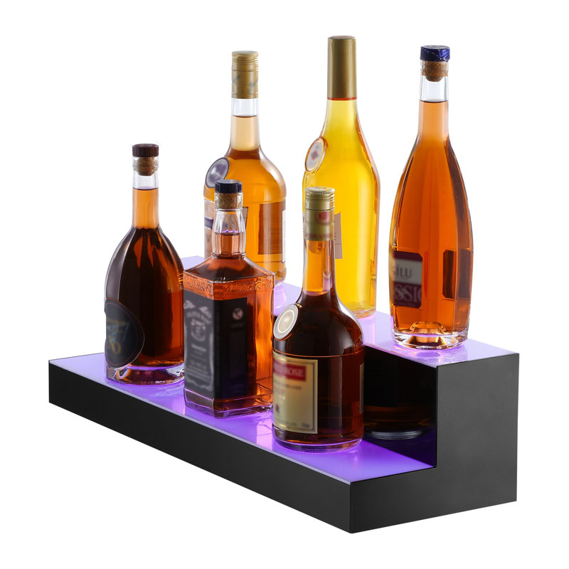 Tablette de présentation de bouteilles de boissons alcoolisées 24 "à DEL avec application et télécommande HF, support flottant en acrylique à 2 niveaux