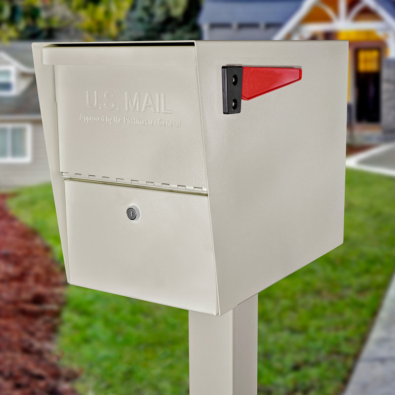 Package Master Steel Post Mounted Mailbox with Magnetic Closure, White