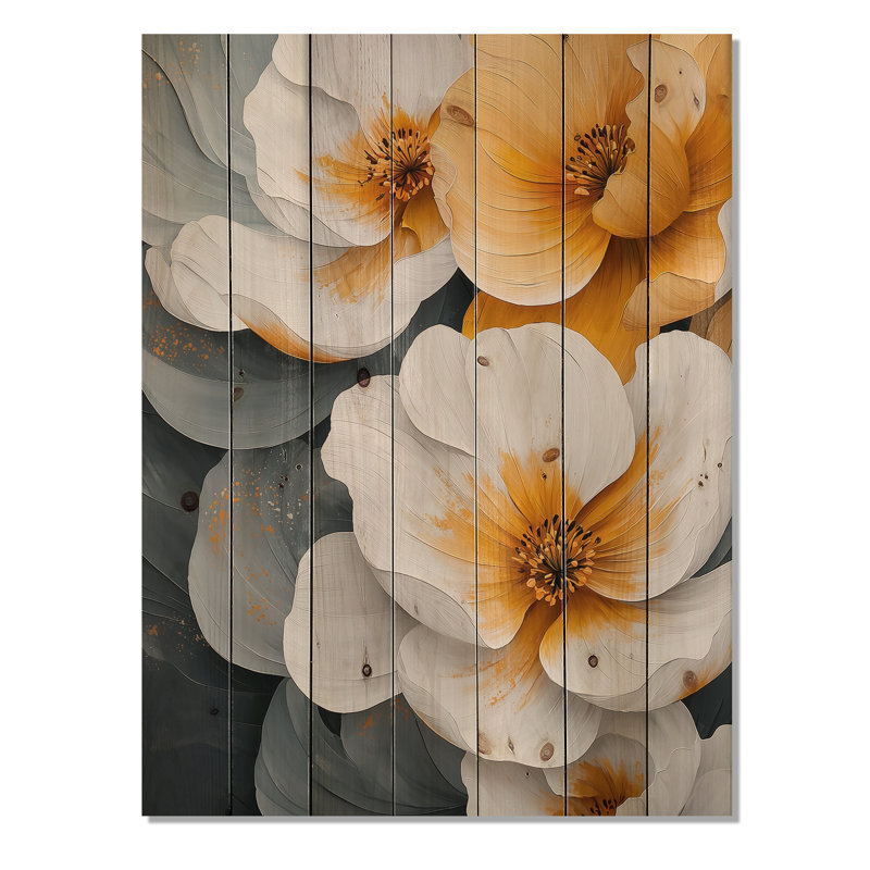 Petals Of Velvet Wildflowers Yellow IV - Wildflowers Wood Wall Art - On Natural Pine Wood, 20" H x 10" W x 0.78" D