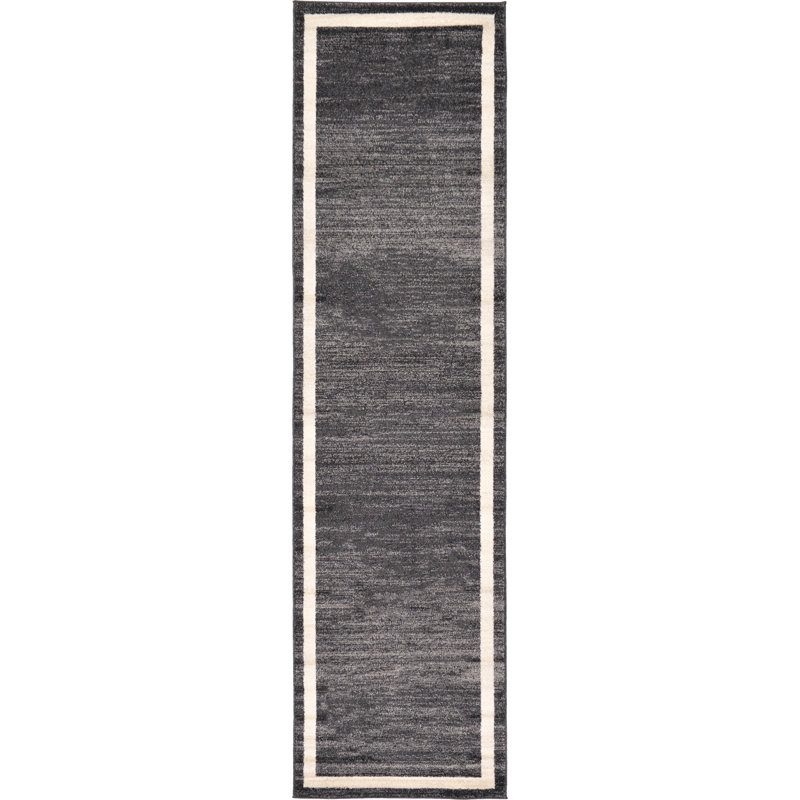 Tapis noir / ivoire Cregan, Tapis de couloir 2 pi 7 po x 10 pi