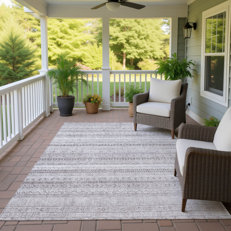 Machine Washable Indoor/Outdoor Chantille ACN2742 Striped Rug, Beige, 5' x 7'6"