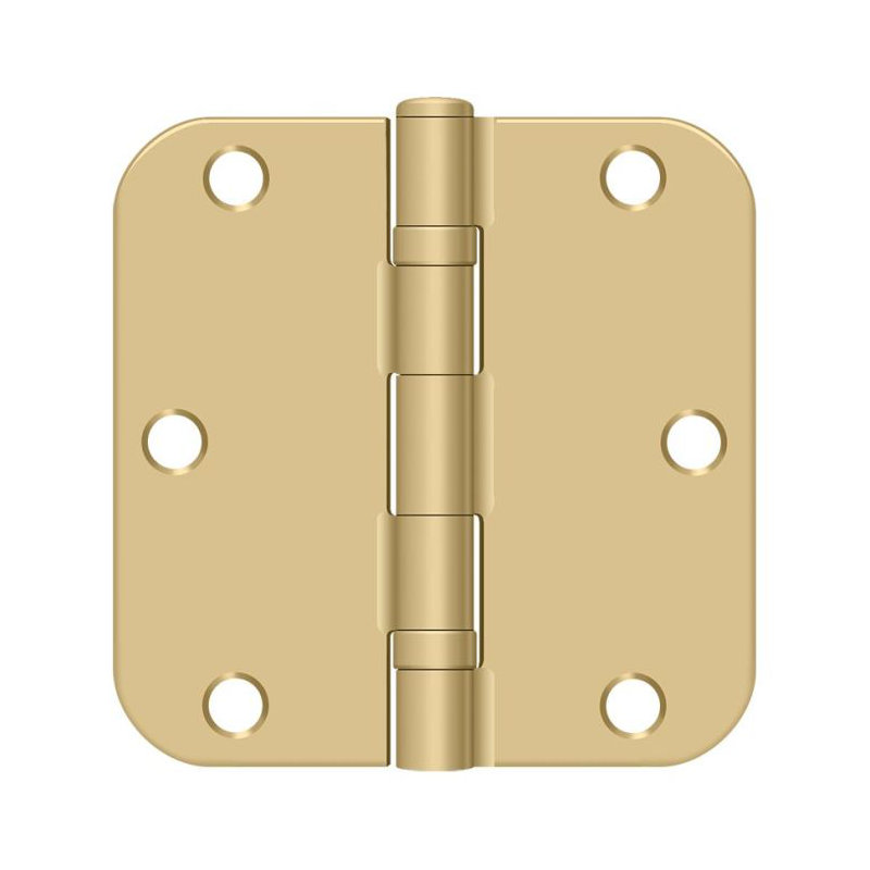 Deltana S35R5BB4 3-1/2" x 3-1/2" x 5/8" Radius Hinge, Ball Bearing in Brushed Brass Pair, Brushed Brass