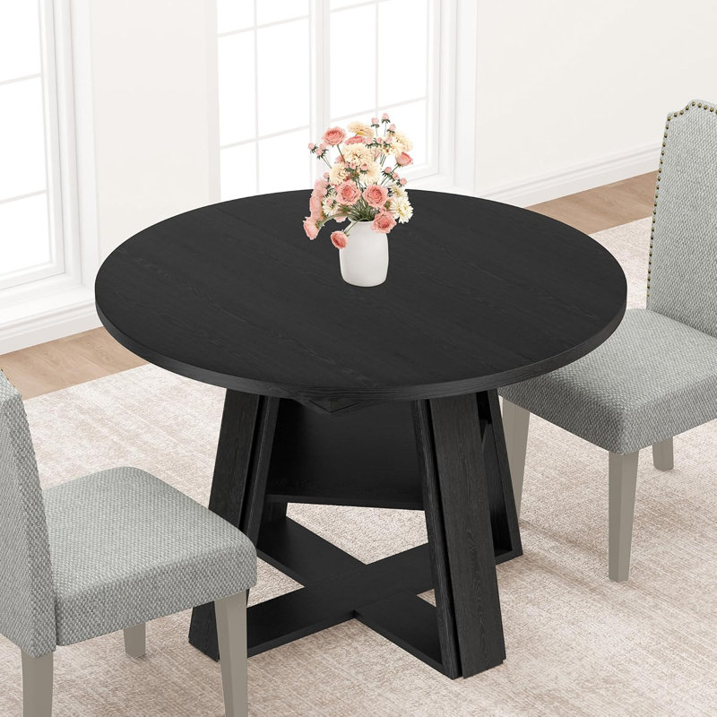 Ensemble de table de salle à manger extensible ronde ovale avec chaises rembourrées, Noir + gris, 2