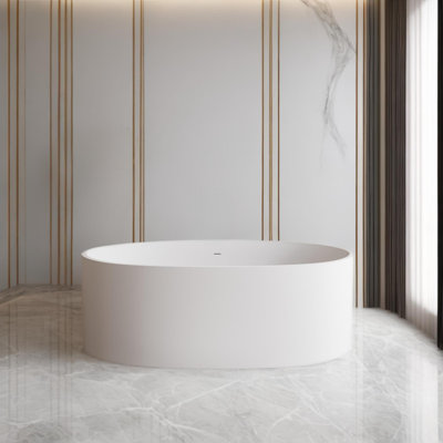 65" Freestanding Solid Surface Bathtub With Overflow And Pop-up Drain