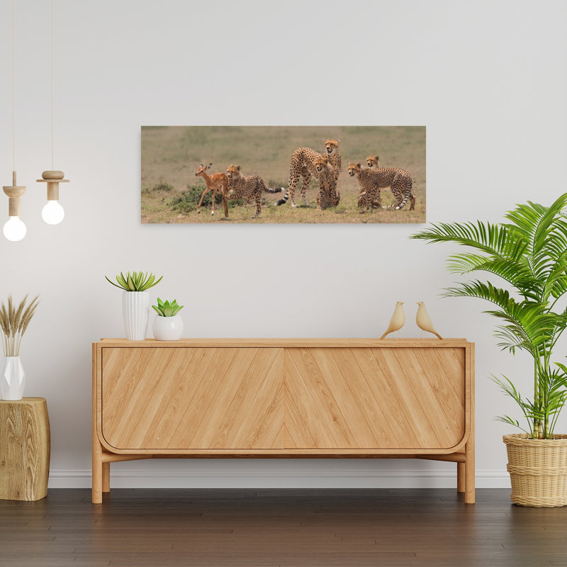 Cheetah Family Hunt by Yun Wang - Wrapped Canvas Panoramic Print, 91.44 cm H x 30.48 cm W