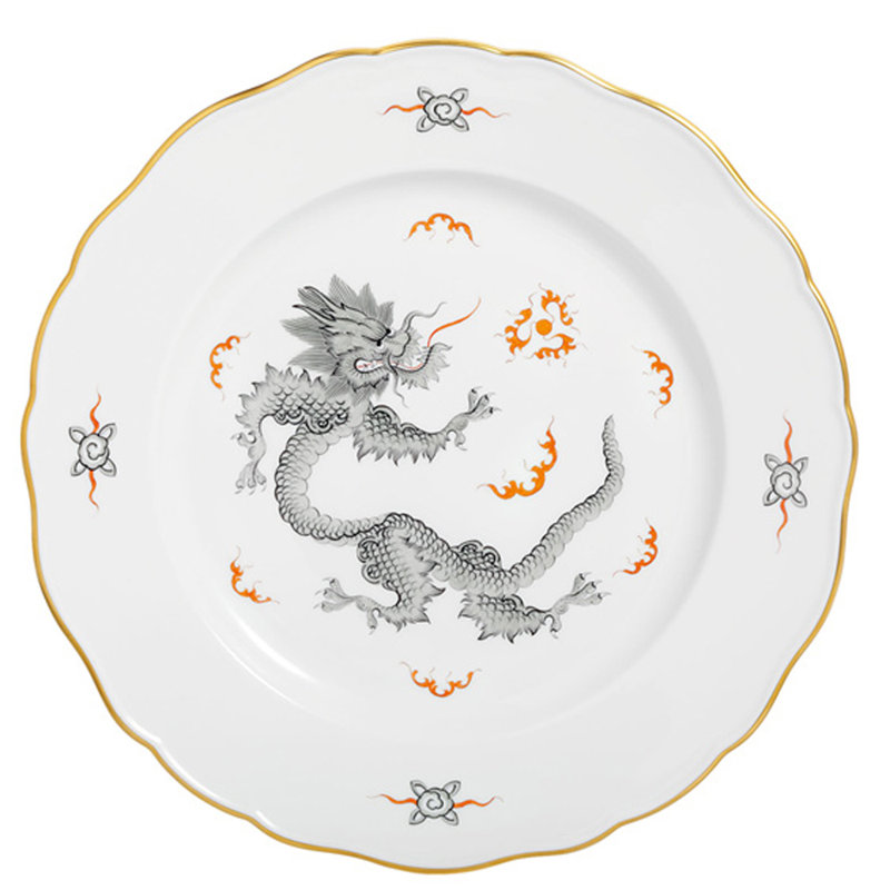 Ming Dragon Porcelain Dinner Plate, Black