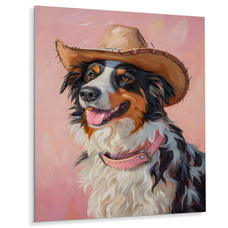 «Cowboy Border Collie Dog In Austin», reproduction d'art mural chien, Métal métal, H 20 po x l 12 po