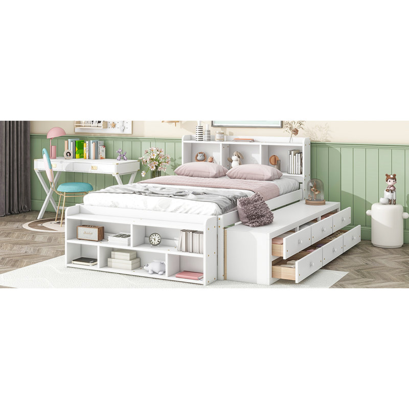 Full Bed With Storage Headboard And Under - End White Size Bookcase Headboard, Underbed Case, White