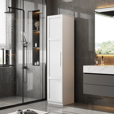 Buffet indépendant avec portes et étagères, en panneaux de particules blancs, idéal pour ranger vos affaires dans la maison.