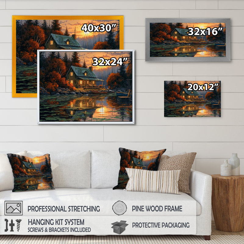 «Arvene Autumn Sunset Cottage I», reproduction sur toile, H 24 po x l 32 po, Toile tendue, Sans cadre