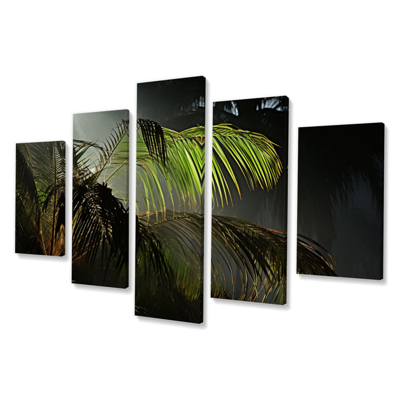  «Palm Trees II» - Décoration murale florale - 5 panneaux