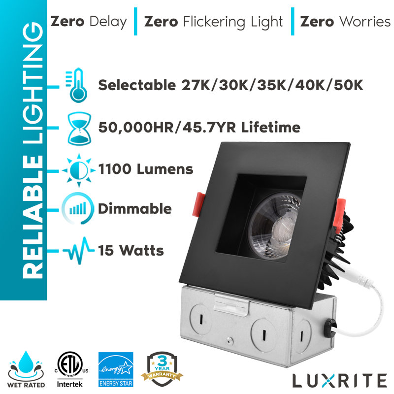 4" Selectable CCT New Construction LED Canless Recessed Lighting Kit