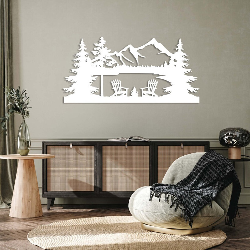 Lake View Metal Wall Art - Scenic Nature Landscape Decor - Mountain Lake Silhouette Design - Rustic Outdoor Wall Hanging - Modern Industrial Metal Sculpture - Cabin Lodge Home Decor - Large Statement Art Piece
