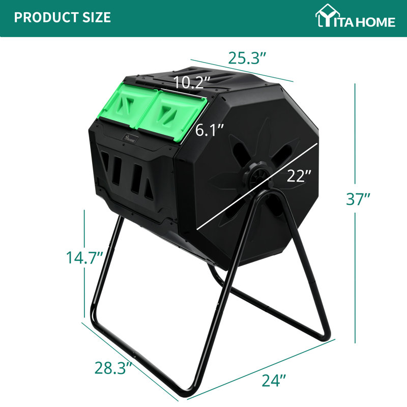 43 gallons Composteur en plastique pour l'extérieur, Vert/noir