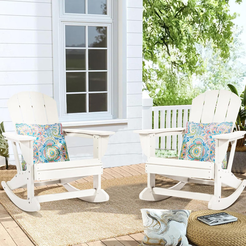 Chaise berçante d'extérieur avec coussin, chaise berçante Adirondack en plastique toutes saisons résistante à l'eau