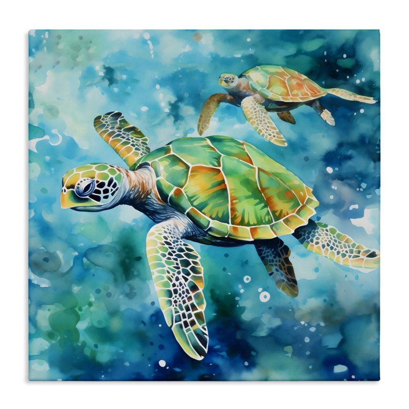 Deux tortues qui nagent sur toile, design par LSR Creative Studio, H 30 po x l 30 po
