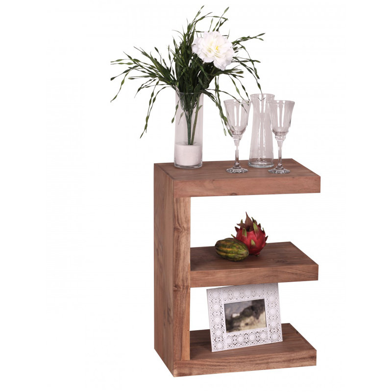 Mumbai Solid Wood Pedestal End Table, Acacia