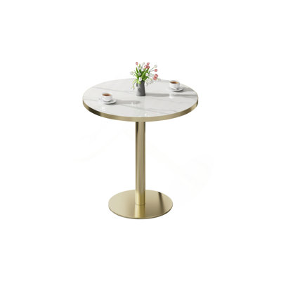 Table bistro ronde de 31,5 pouces avec plateau en faux marbre et plateau en métal robuste, facile à assembler, diamètre de la structure en métal robuste