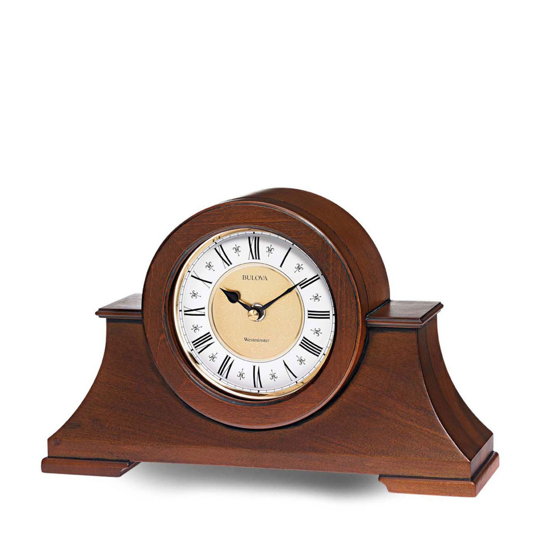 Traditional Roman Numeral Tabletop Clock in Antique Walnut Bulova