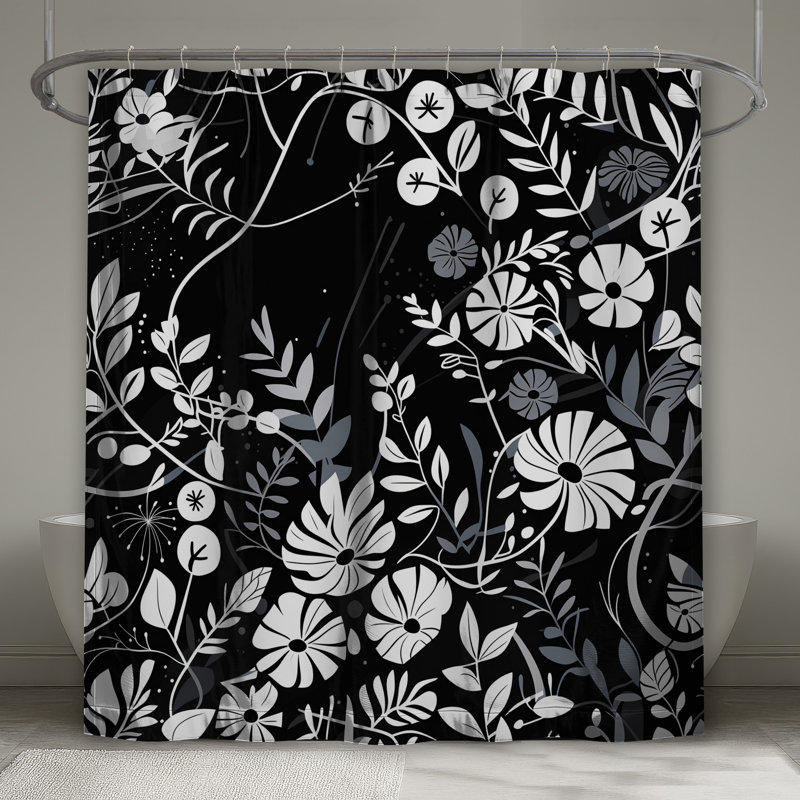 Rideau de douche floral - Motif décoratif de salle de bain bohémien, 70 po L x 72 po H