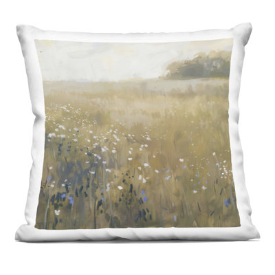 Neutral Wildflower Field Decorative Printed Throw Pillow design by LSR Creative Studio